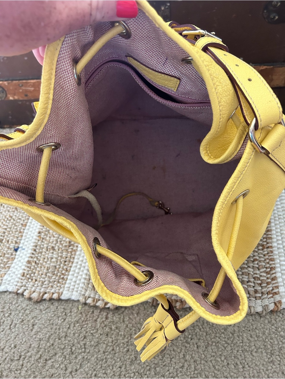 Dooney & Bourke Yellow Leather Drawstring Shoulder Bag - Picture 8 of 13